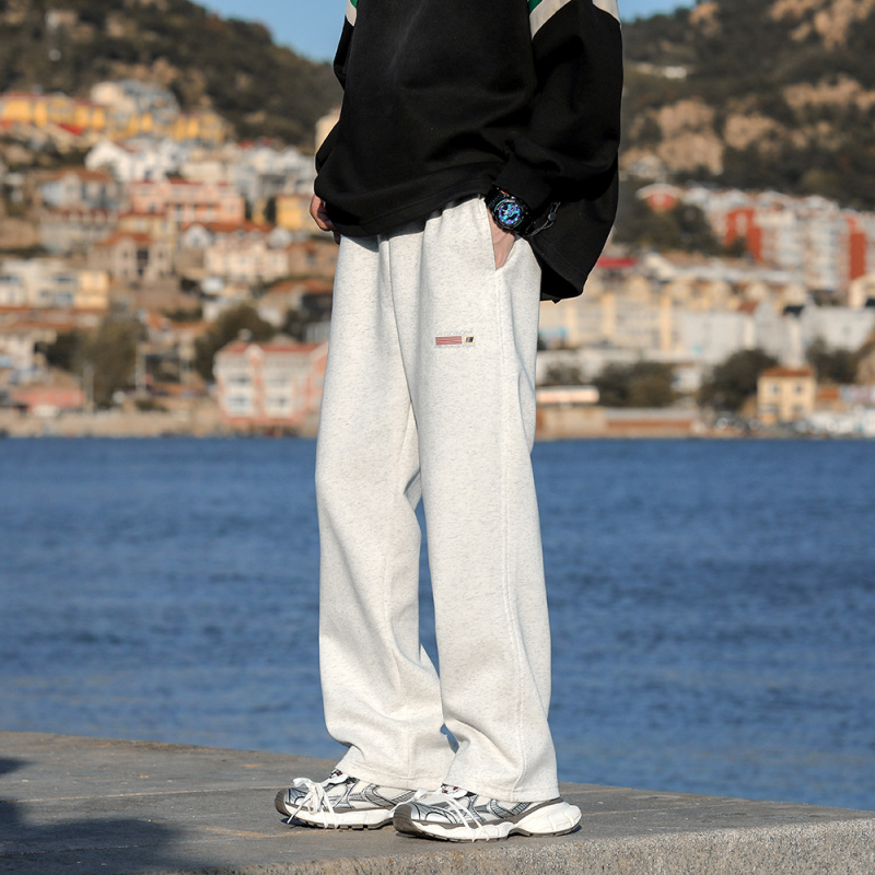 方少男刺绣纯色运动卫裤