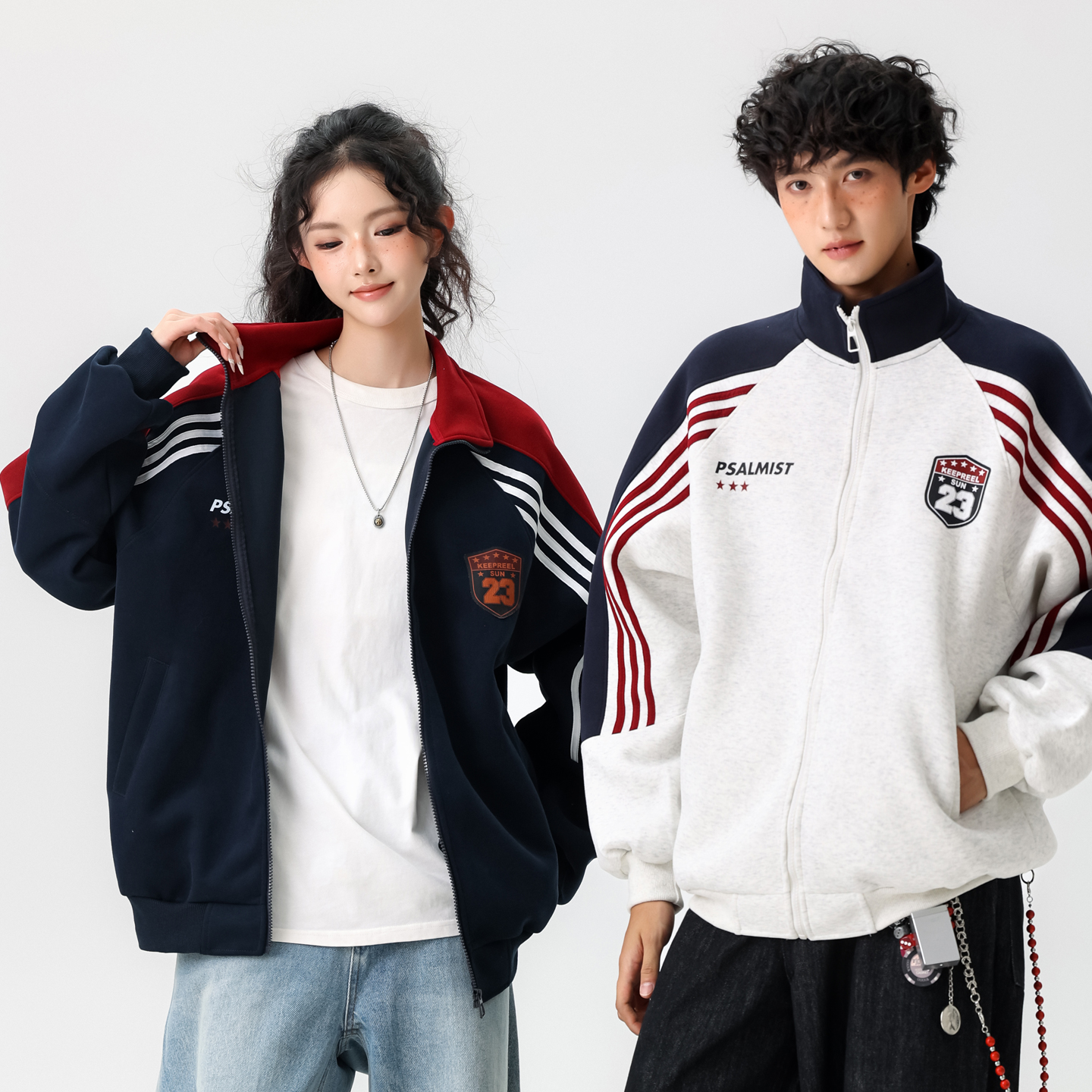 FOFWMODE 插肩袖男生运动外套男女秋季美式开衫立领夹克潮牌上衣