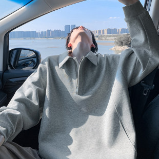 FOFWMODE美式 卫衣男潮流宽松百搭套头休闲上衣 复古翻领polo衫 大码