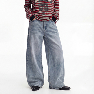 26春新款水洗蓝色牛仔裤男女同款简约经典直筒裤宽松休闲裤子