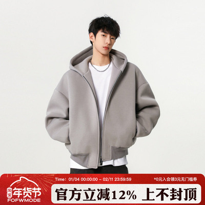 FOFWMODE 460g重磅春季sm挺括极简廓形连帽卫衣宽松美式情侣外套