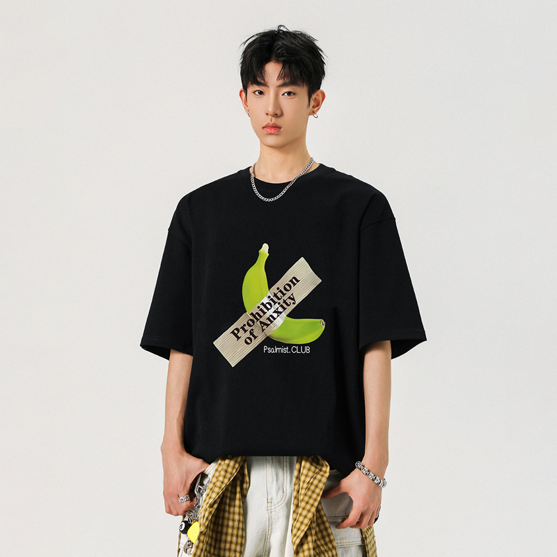 FOFWMODE美式复古禁止焦虑印花短袖T恤男夏季宽松百搭半袖上衣