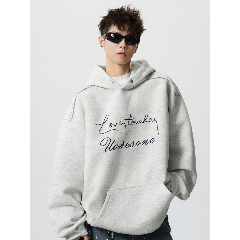 FOFWMODE 美式字母印花连帽卫衣男宽松百搭秋季情侣休闲运动上衣