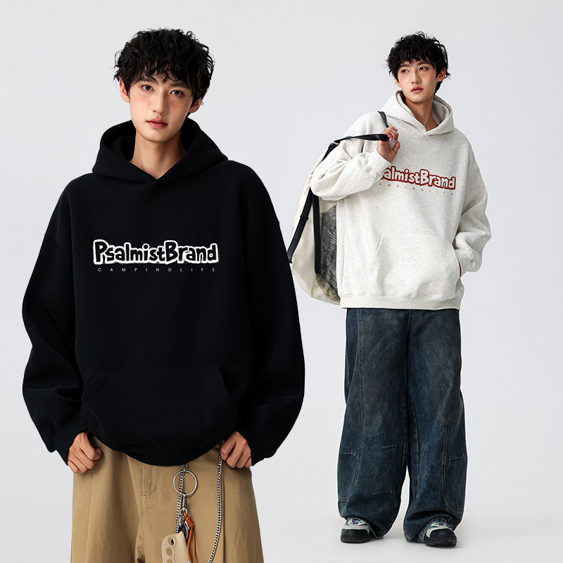 FOFWMODE 秋季美式字母印花连帽卫衣男宽松百搭休闲情侣复古外套