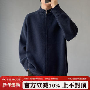 秋冬季 潮毛线衫 美式 毛衣男女宽松纯色针织衫 小立领开衫 FOFWMODE