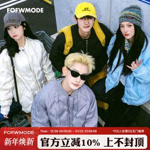 菱形格子面包服外套 美式 FOFWMODE冬季 棒球领羽绒服男女宽松情侣款