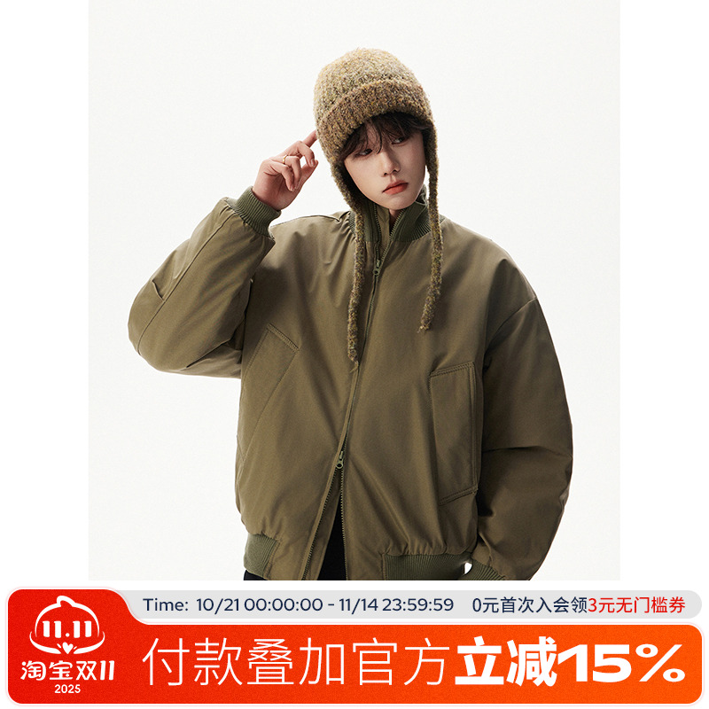 FOFWMODE 冬季美式立领飞行夹克棒球棉服男加厚宽松休闲潮牌外套