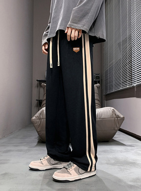 86FANG DEPT.春秋港风休闲重磅条纹直筒阔腿裤男女宽松大码运动裤