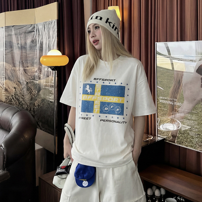 FOFWMODE 街头战马旗帜印花短袖男女款休闲透气舒适设计感百搭T恤