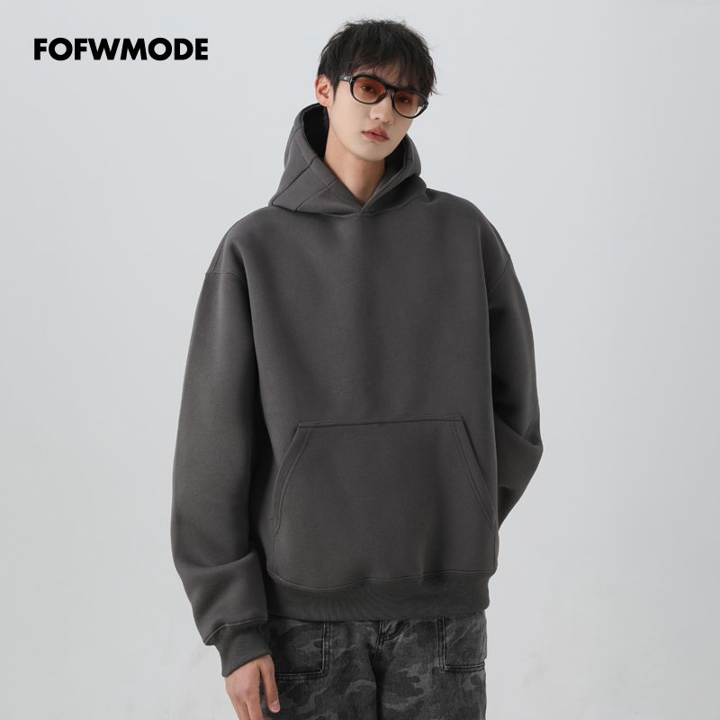 FOFWMODE450g重磅短款纯色连帽卫衣男女春季美式潮牌宽松帽衫外套
