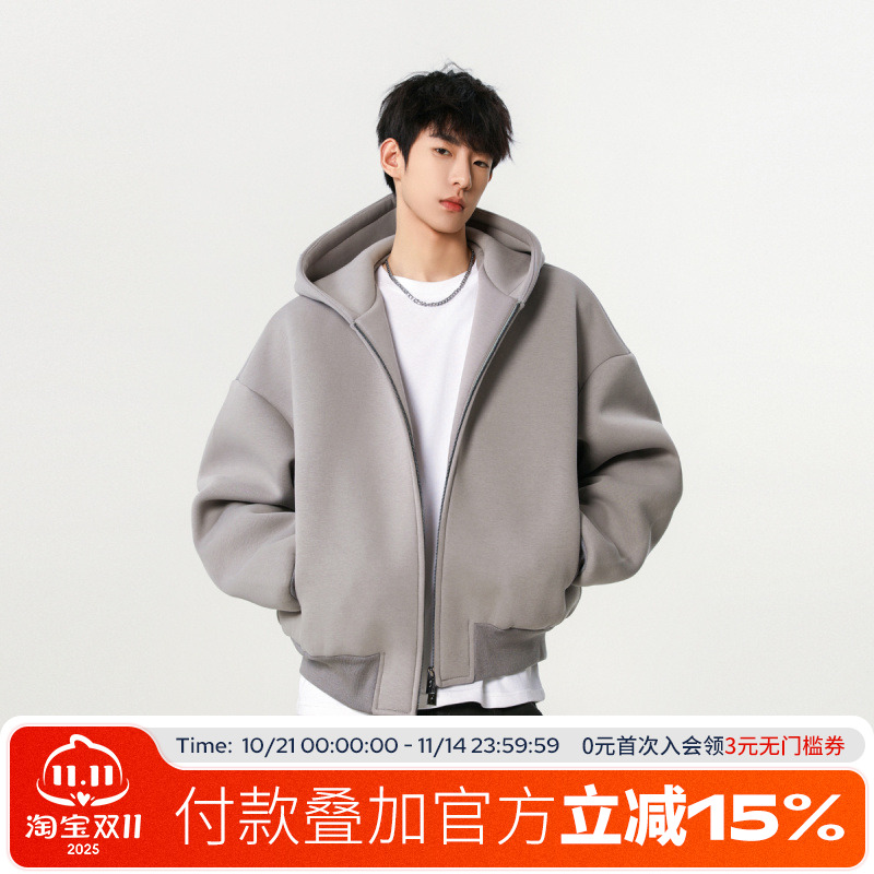 FOFWMODE 460g重磅春季sm挺括极简廓形连帽卫衣宽松美式情侣外套
