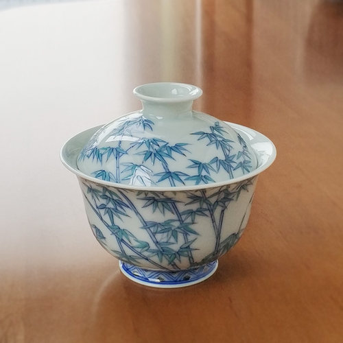 全场5折 景德镇茶具泡茶全手工手绘纯正柴窑斗彩影竹盖碗150cc