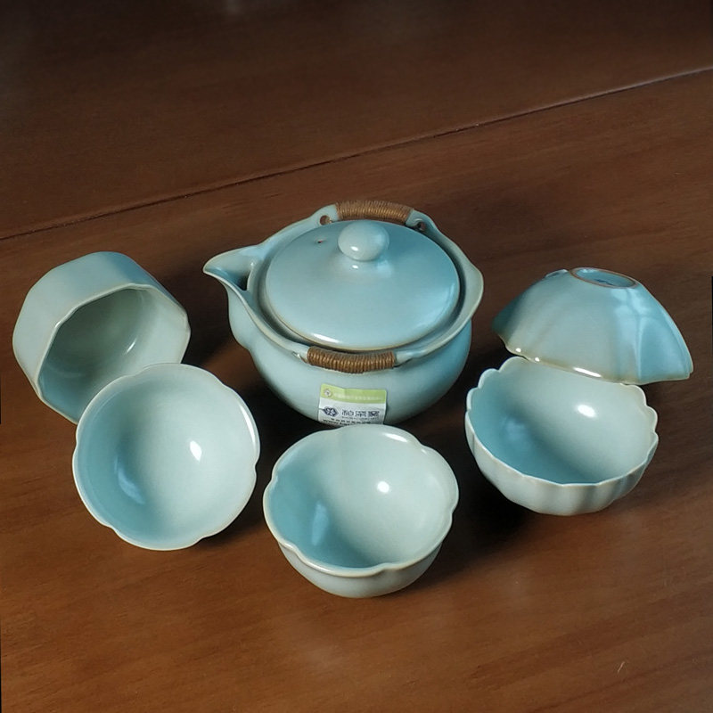 台湾柏采窑柏采汝窑茶具开片茶杯老釉面茶壶天青釉金凤盖碗180ml