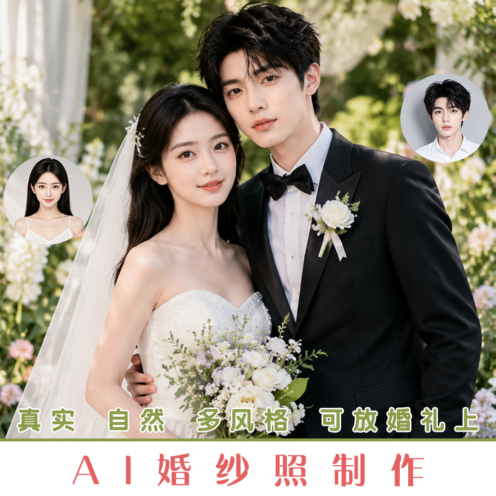 AI婚纱照高端定制合成制作结婚照p图换模特写真艺术照拍摄生成