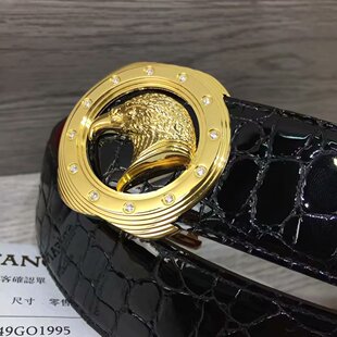 史蒂芬皮带男 表盘镶钻老鹰头男士头层牛皮鳄鱼纹不锈钢扣腰带3.8