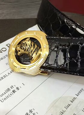 史蒂芬皮带男 表盘12钻虎头男士头层牛皮鳄鱼纹不锈钢扣腰带3.8