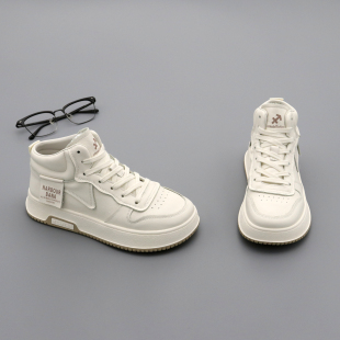 女高邦板鞋 真皮高帮鞋 圆头系带厚底休闲小白鞋 2026年春季 子 女单鞋