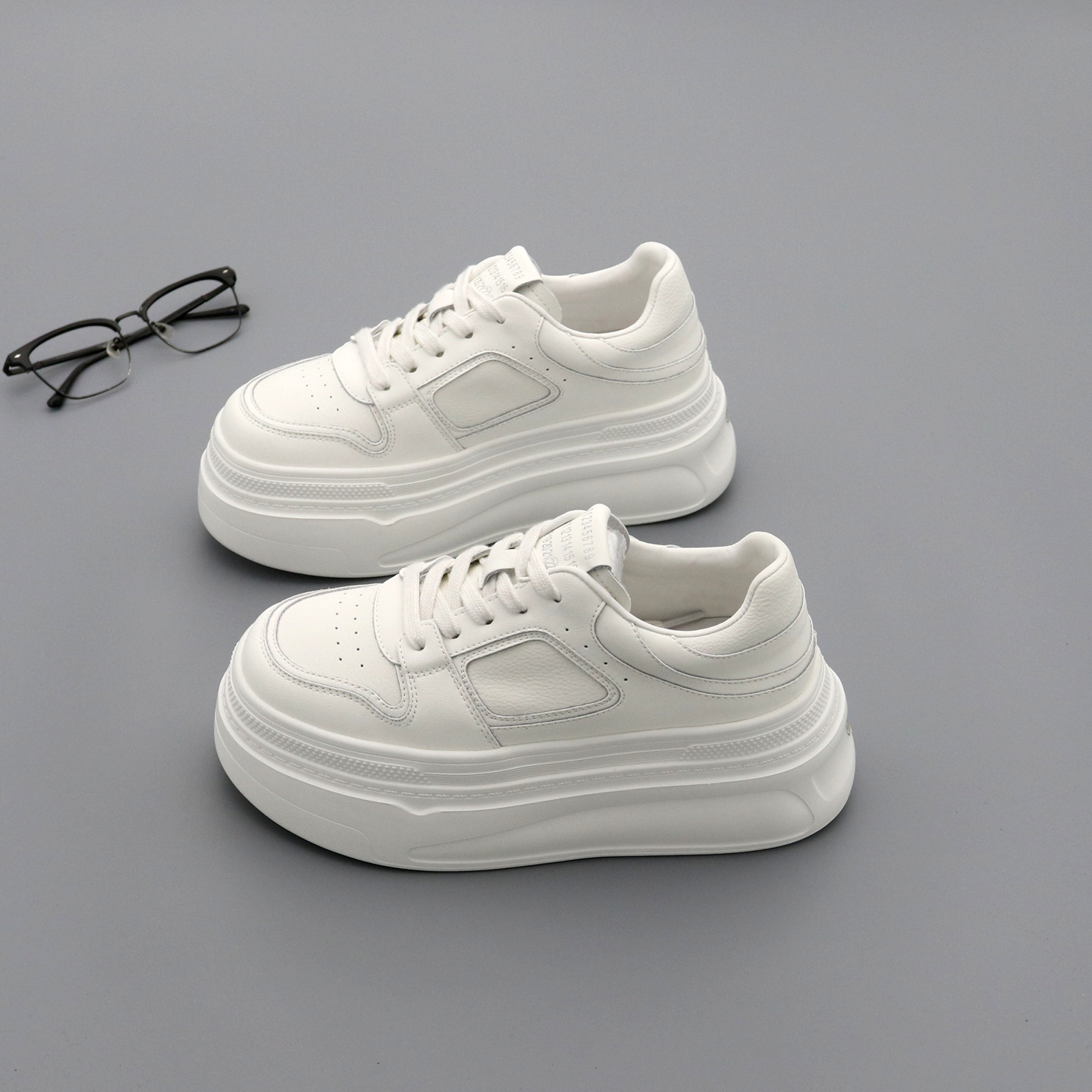 小个子厚底增高小白鞋女单鞋2026春季圆头真皮休闲松糕鞋女板鞋子,女鞋,休闲板鞋,淘宝优惠券,粉丝福利购,淘宝优惠卷