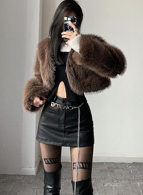 babykinG好比列秘诀 百搭时髦贵气大小姐v领3色短款环保皮草外套