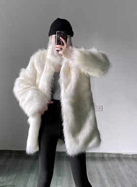 babykinG冰雪美人富家千金 立领仿狐狸毛皮草气质保暖外套女