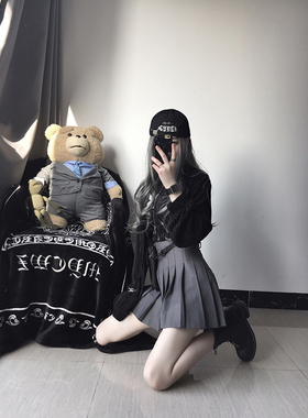 babykinG高及灰版型显瘦你需要的一条高腰灰色百褶小裙裙短裙女潮