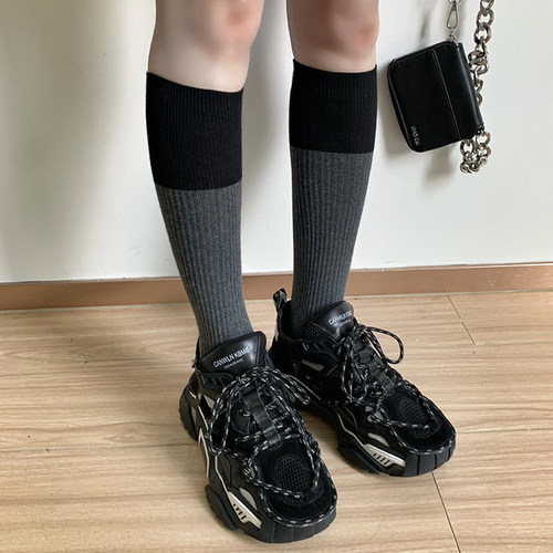 袜子女显瘦拼接半筒袜