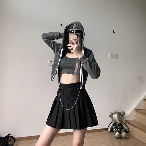 潮牌少女暗黑ins学院a字半身裙