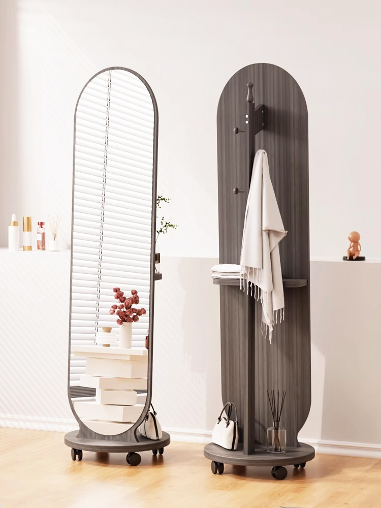 法式可移动全身网红卧室衣帽一体带置物架落地多功能旋转穿衣镜子