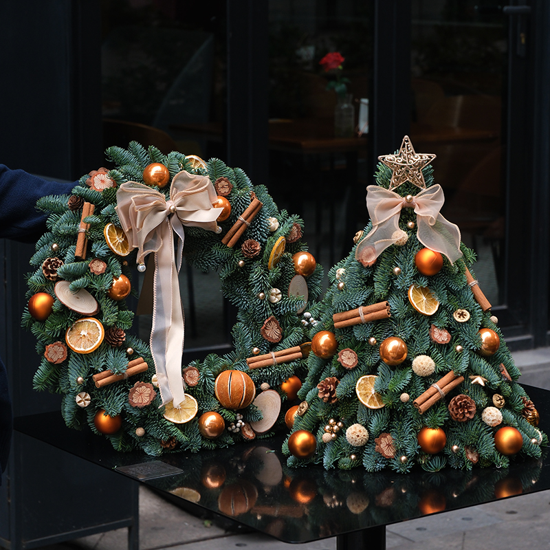2025新款进口鲜活诺贝松圣诞树真树花环高级感装饰桌面小型礼物