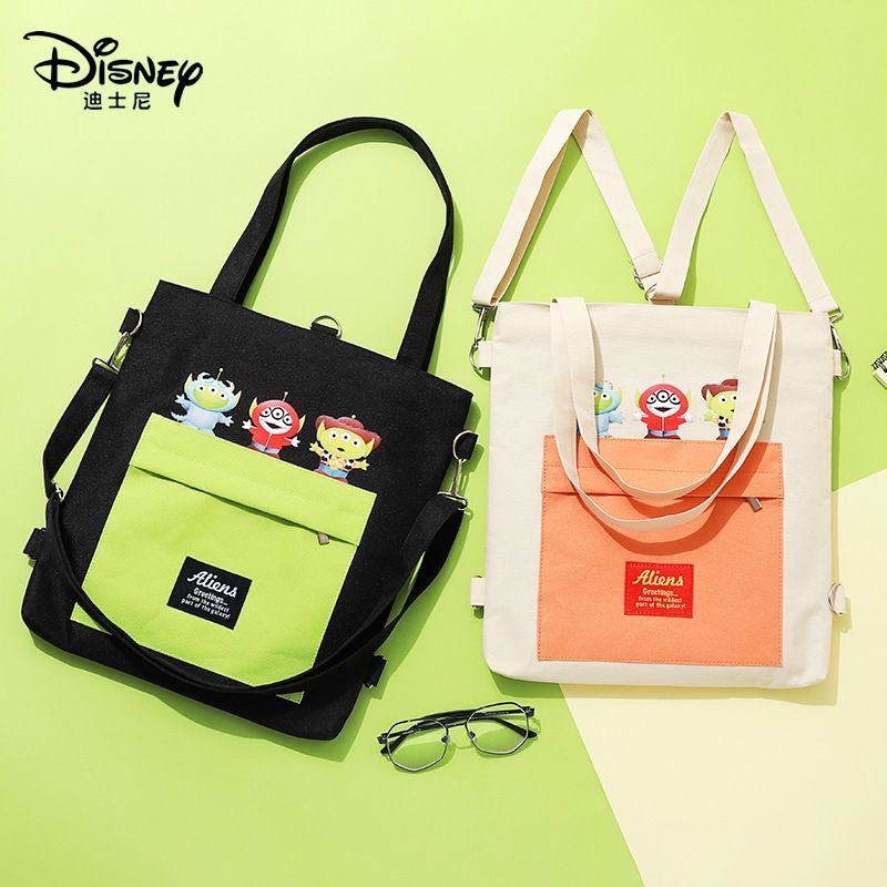 迪士尼可爱三眼仔米奇唐老鸭帆布斜挎单肩包大容量卡通印花手拎袋