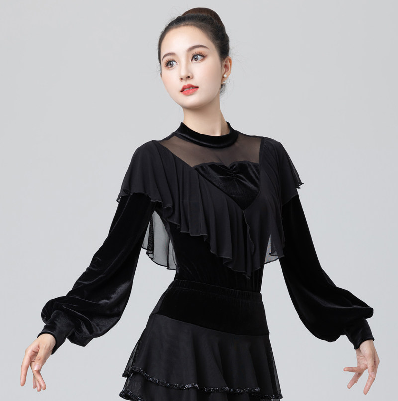 2025拉丁舞服装秋季国标舞蹈服装摩登舞上装练习练功服新款交谊舞