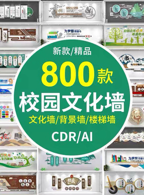 校园文化墙初高中大学校走廊楼梯教室CDR背景形象墙AI设计素材图