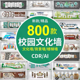 校园文化墙初高中大学校走廊楼梯教室CDR背景形象墙AI设计素材图