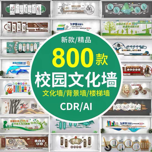 校园文化墙初高中大学校走廊楼梯教室CDR背景形象墙AI设计素材图