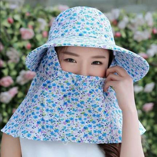 夏季女防紫外线遮阳帽太阳帽骑车防风帽防晒遮脸帽子采茶帽布帽