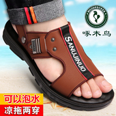 新款 凉鞋 男真皮软底防滑沙滩鞋 啄木鸟2025夏季 休闲两用凉拖鞋 开车