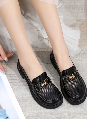 透网乐福鞋女夏季低跟一脚蹬网纱透气平底英伦风镂空女鞋221505