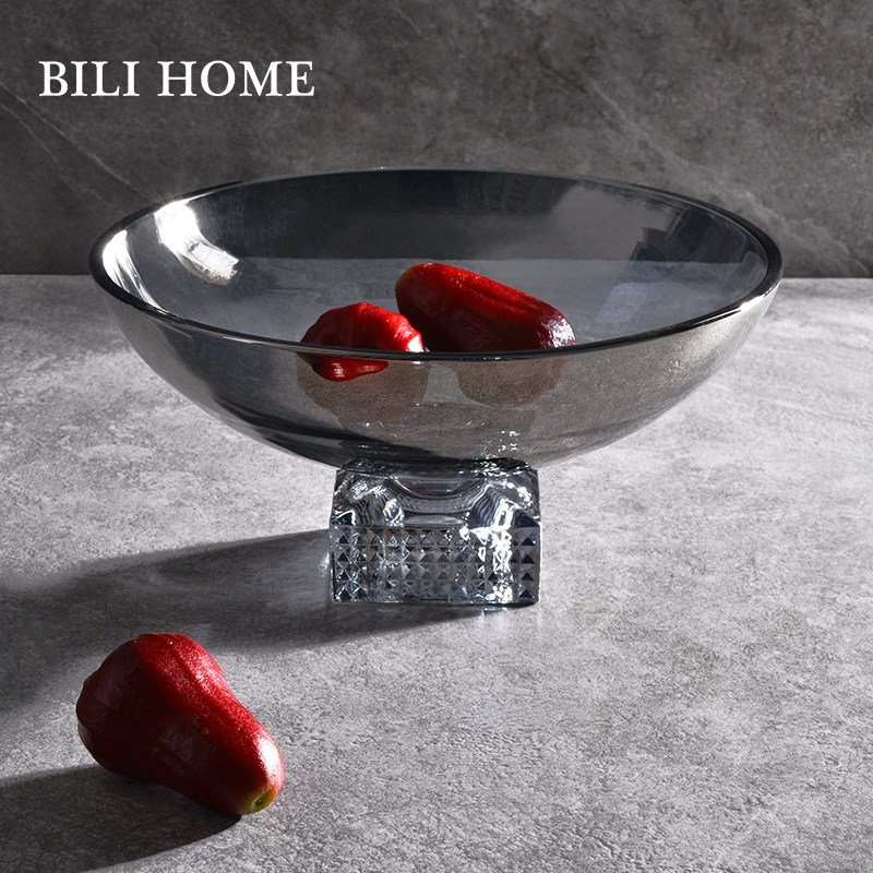 2023新款水果盘轻奢风客厅简约高脚玻璃果盘瓜子干果零食托盘家用