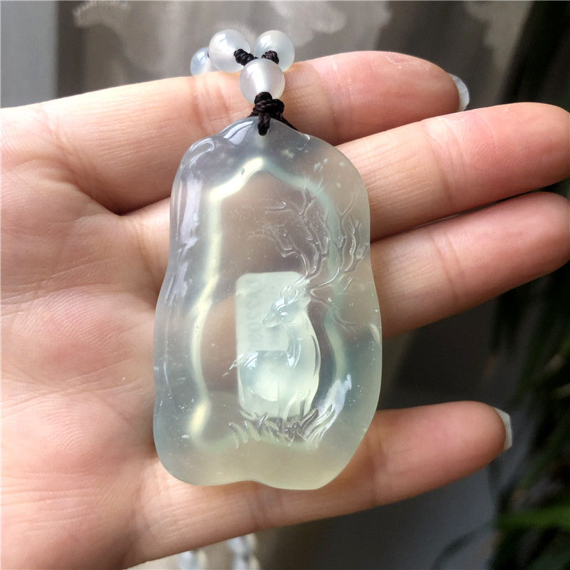 天然岫玉吊坠冰料小鹿牌毛衣链正品岫岩玉吊坠暴风雪挂件玉石吊坠