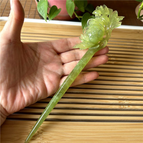 天然岫玉发簪180绿冰牡丹玉簪原物实拍正品A货岫岩玉石簪玉石簪子