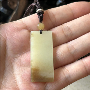 天然黄白老玉吊坠平安无事牌一物一图正品A岫岩玉石和田玉项链坠