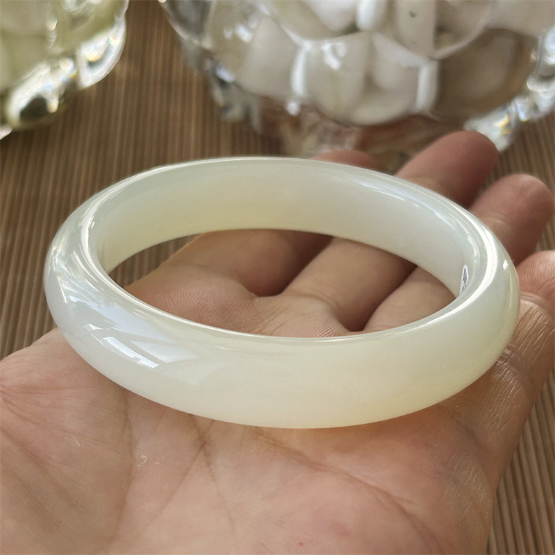 天然岫玉手镯正品辽宁岫岩玉手镯女玉石手镯玉石镯子圆条岫玉镯子