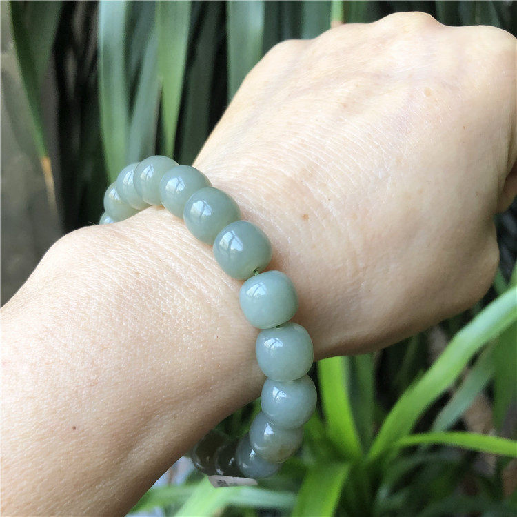 天然新疆和田玉手链男女老型珠路路通手串单圈蓝水正品和田玉手串