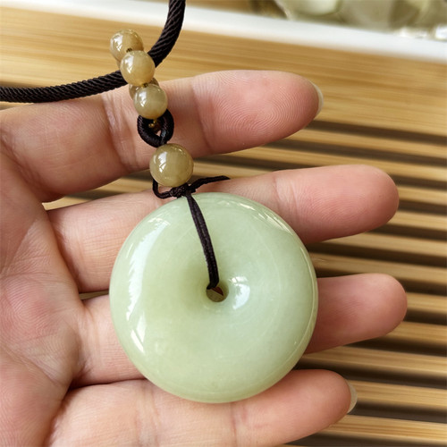 天然黄白老玉平安扣吊坠一物一图正品A货岫岩老黄玉厚平安扣挂件