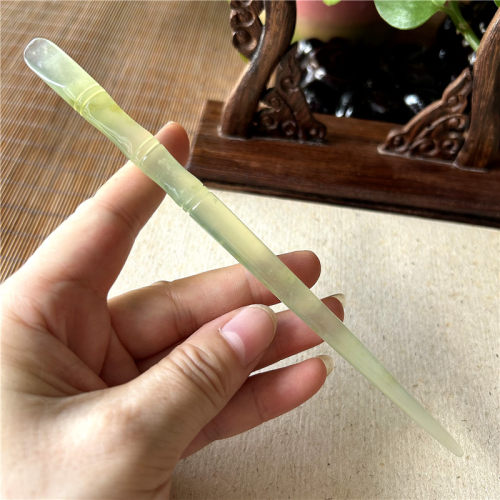 天然岫玉冰料竹节玉石发簪