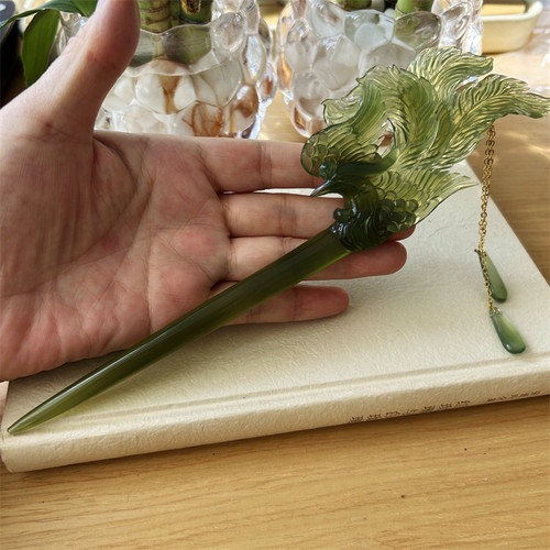 天然岫玉发簪180绿凤簪原物实拍正品岫岩玉石簪子秀禾服新娘头饰