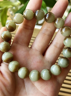 天然和田玉手链原物实拍圆珠正品A新疆若羌和田玉黄口料单圈手串