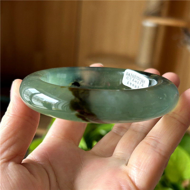 天然岫玉花玉手镯内径58.5一物一图正品岫岩玉石手镯蓝水岫玉镯子