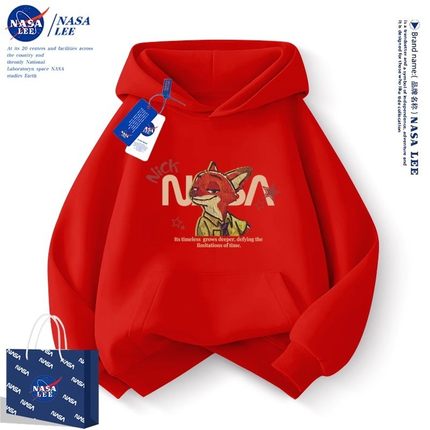 NASA联名卫衣女童秋冬款2024新款儿童加绒连帽外套男大童