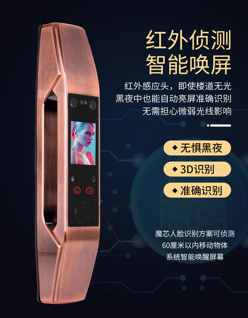 融深达木门指纹锁家用防盗智能玻璃门密码锁全自动人脸识别锁